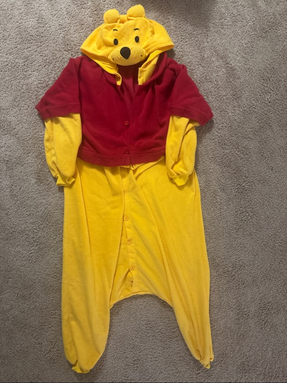 Disney Yellow and Red Winnie the Pooh Men's Footie Costume